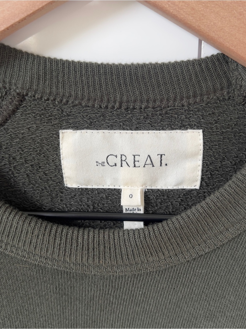 THE GREAT. The Embroidered College Sweatshirt - Olive Green - Picture 7 of 8